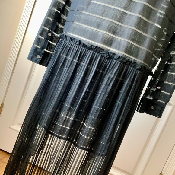 OPENING CEREMONY SHEER STRIPED ASYMMETRIC BLACK SHIRTDRESS - Picture 8 of 8